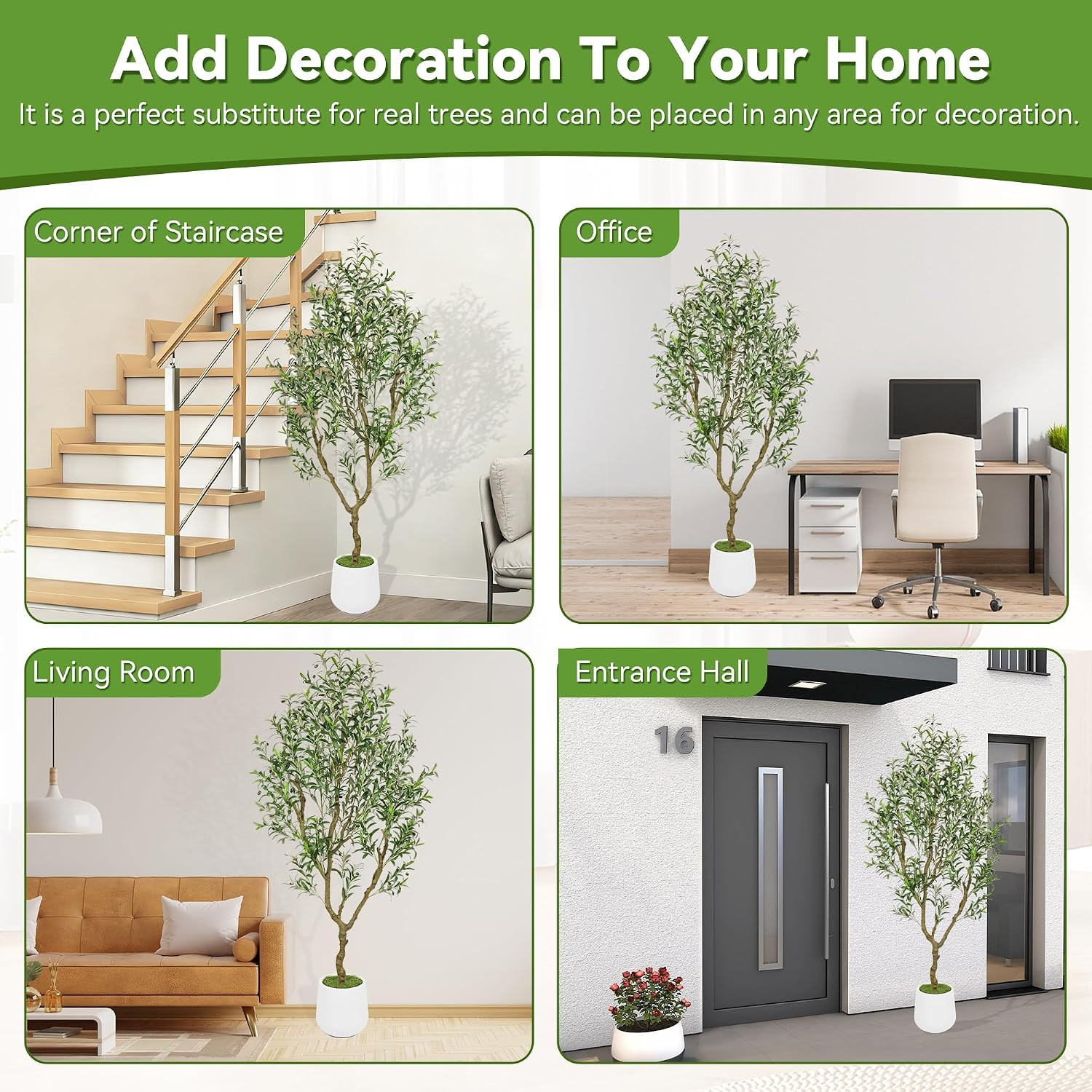 7Ft Artificial Olive Tree with White Tall Planter, Realistic Leaves & Fruits Art