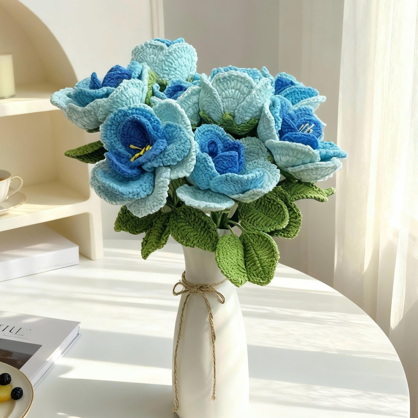 Crochet Rose Bouquet Handmade Yarn Flowers Anniversary Home Decor Keepsake Gift