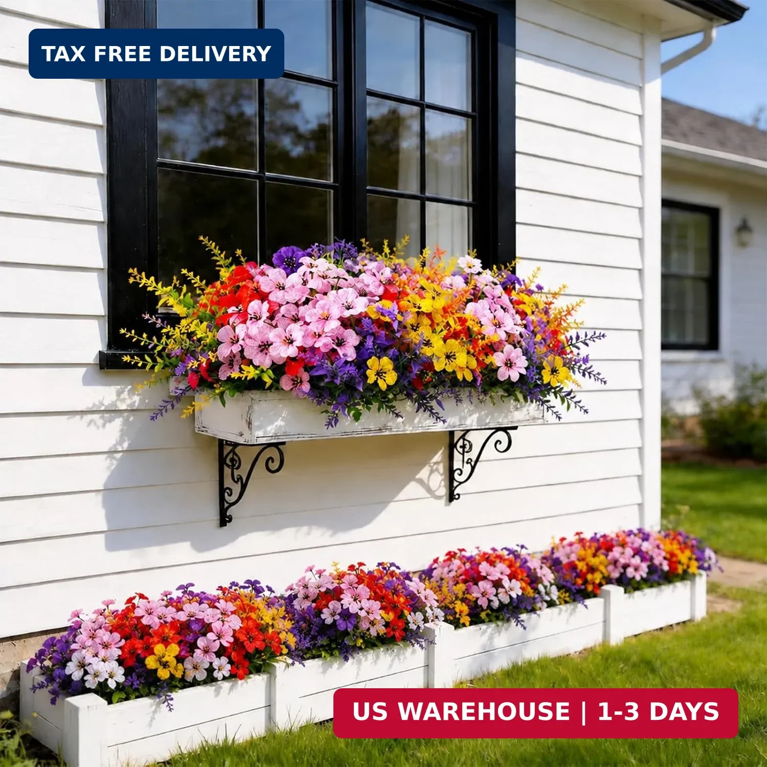 24 Bundles Artificial Flowers for Outdoors, UV Resistant Fake Flowers Faux Plant