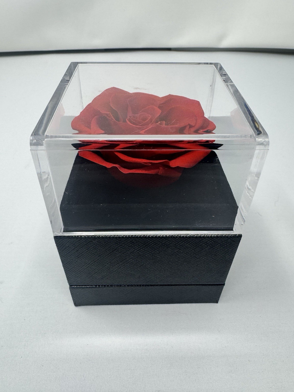 Preserved Red Rose in Acrylic Display Box Charcoal Gray “I Love You Forever”