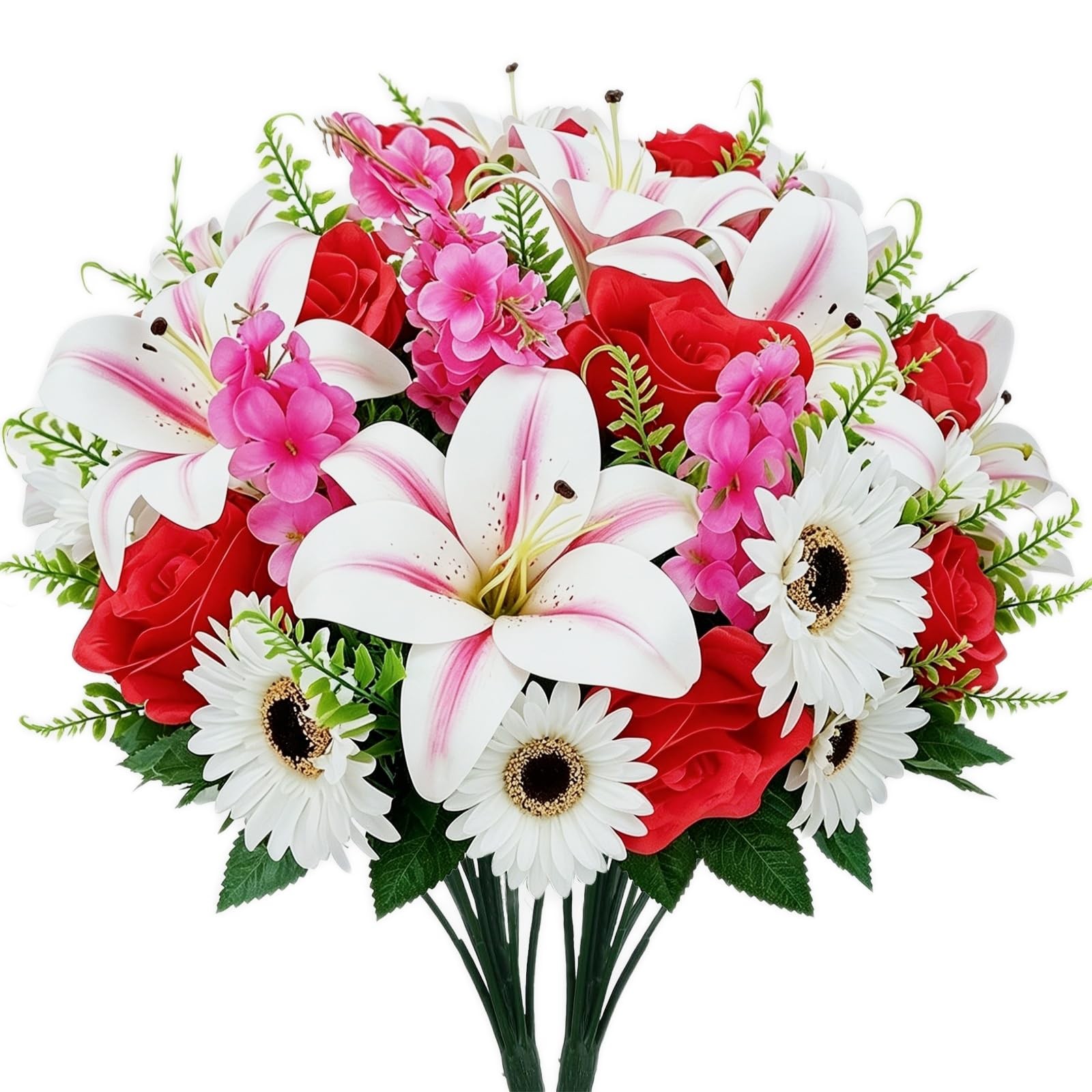 2 Pcs Cemetery Flowers For Grave 19.6 Inch Lilies Silk Floral Arrangement