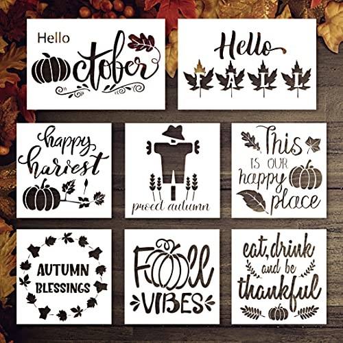 8Pcs Fall Painting Stencils Thanksgiving Drawing Templates Stencils Autumn