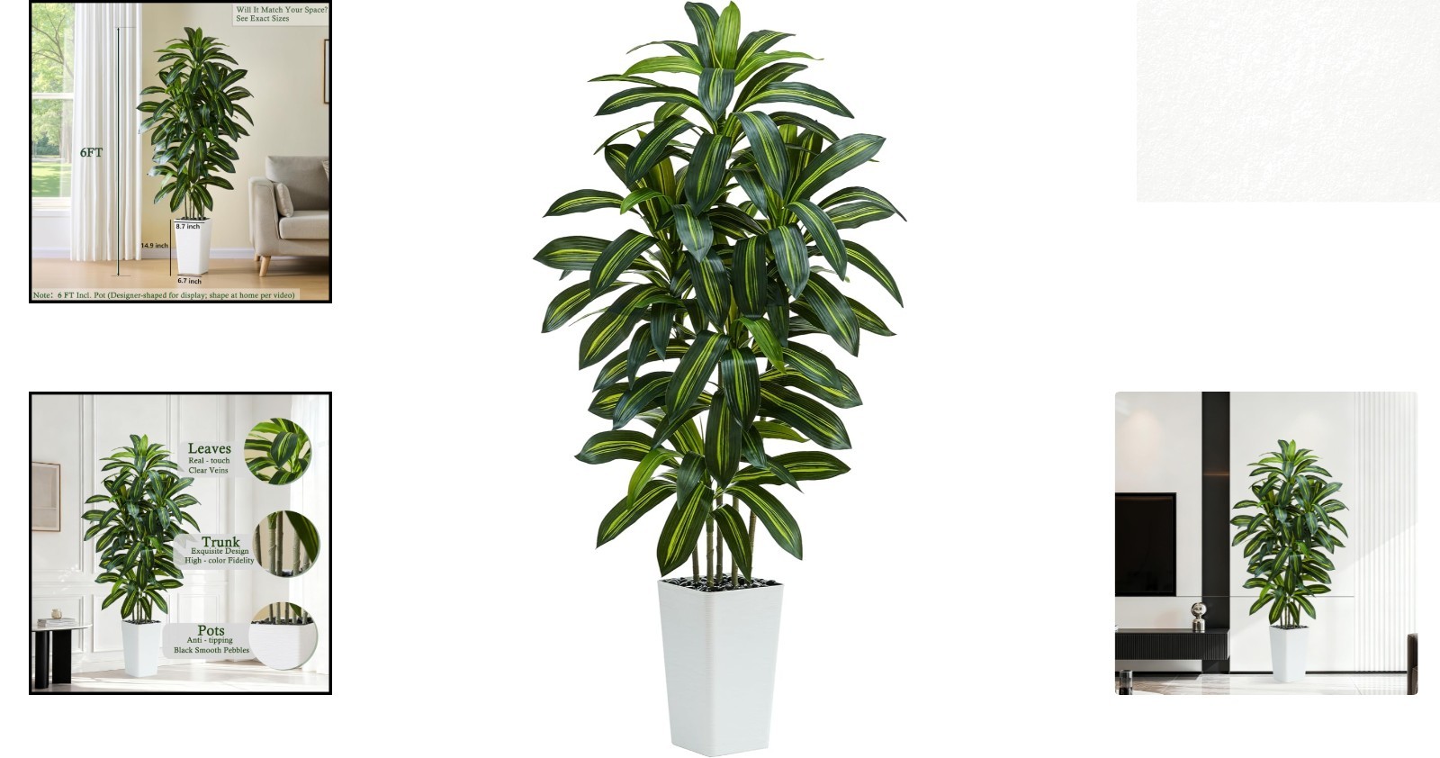 Weather Resistant 6FT Dracaena Tree with Decorative Pebbles – All-Season Appeal