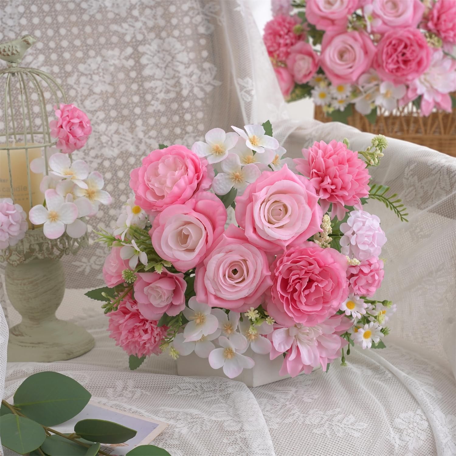 4 Pcs Mixed Artificial Flowers Small Peony Bouquet Fake Rose Silk Floral