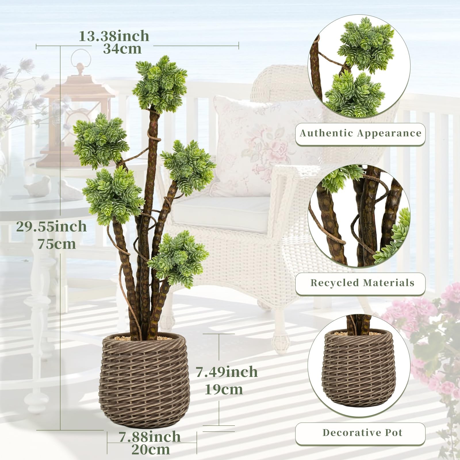 Artificial Succulents Plant 2.5ft, Large Faux Floor Plant with Brown Pot, Fak…