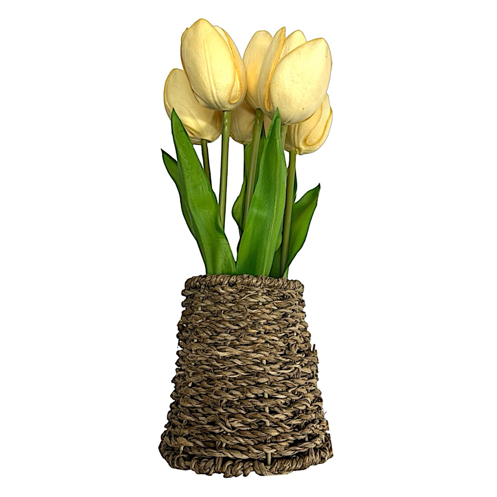 Artificial Yellow 6-tulip Bouquet Decor 8.5”. Garden Pot Home Spring