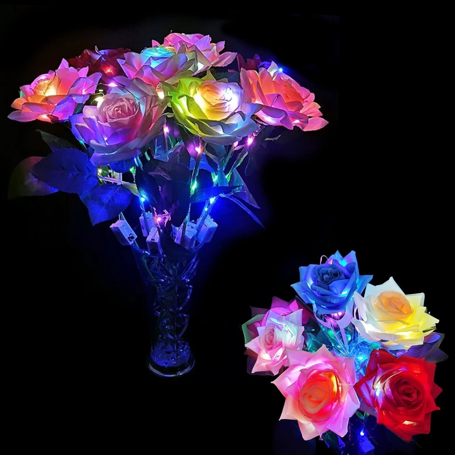 5 Pack LED Artificial Rose Flower 3 Flashing Modes Light Rose Colorful You Room