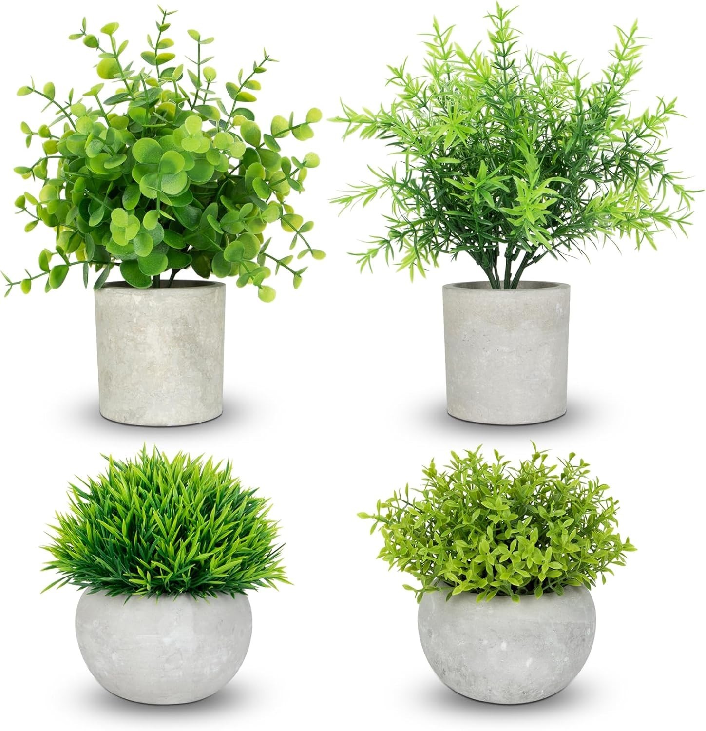 4 Pack Small Fake Plants Indoor, Mini Potted Artificial Plants Eucalyptus Ros…