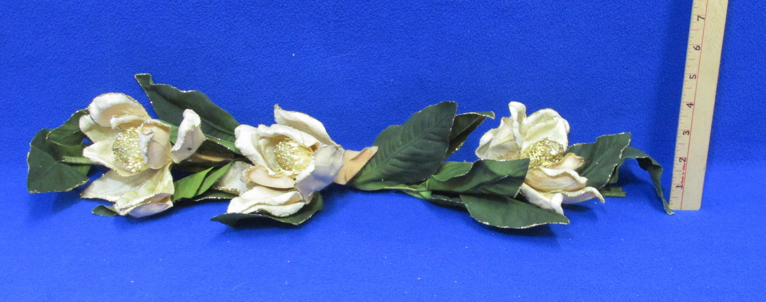 Artficial Floral Decor Swags Solid Gold Ferns & Ivory Green Flower Lot of 3