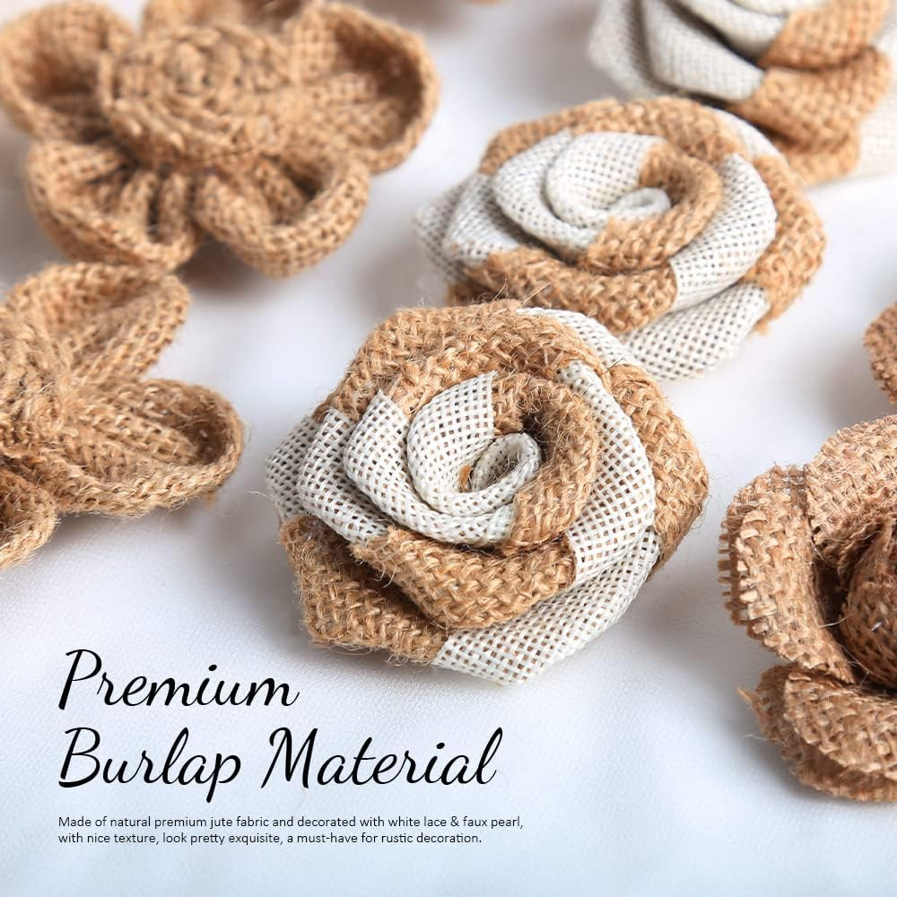 33PCS Handmade Burlap Flowers Set, 8 Styles Rustic Artificial Flowers & 3 Styles