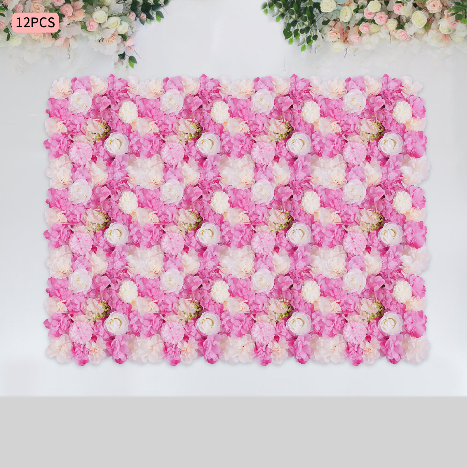 3D Flower Wall Panel-12pcs Artificial Flower Wall Background Silk Rose Mat