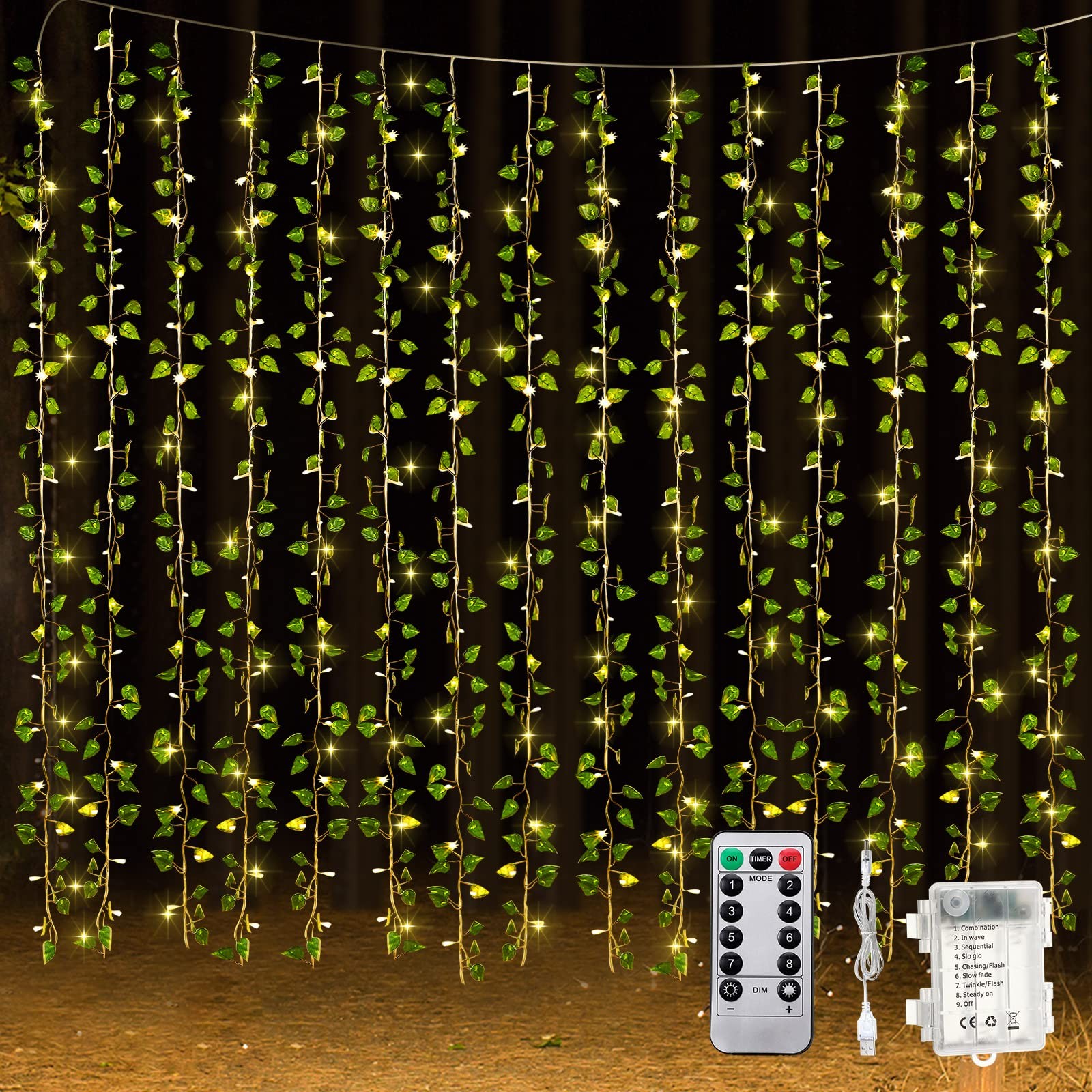 15 Pcs 6.6 ft 300 LED Fake Ivy Vines with Lights for Bedroom String Fairy Lig…