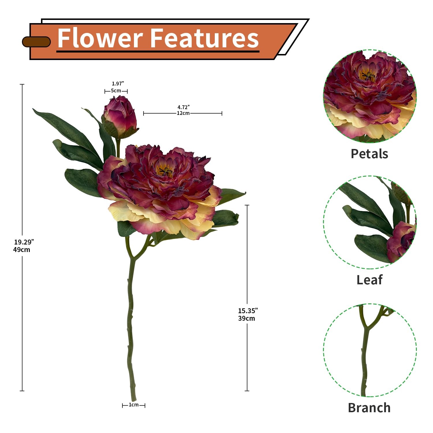 4 PCS Premium White Peonies Artificial Flowers,19.2’’Fake Faux Silk Peonies f…