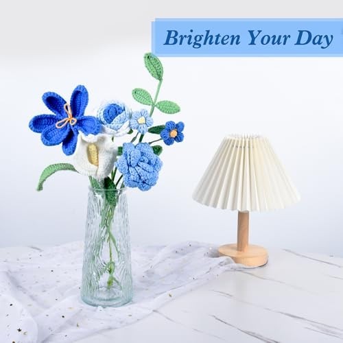 Handmade Crochet Flower Bouquet – Blue Floral Gift Set with Box, Bag & Card