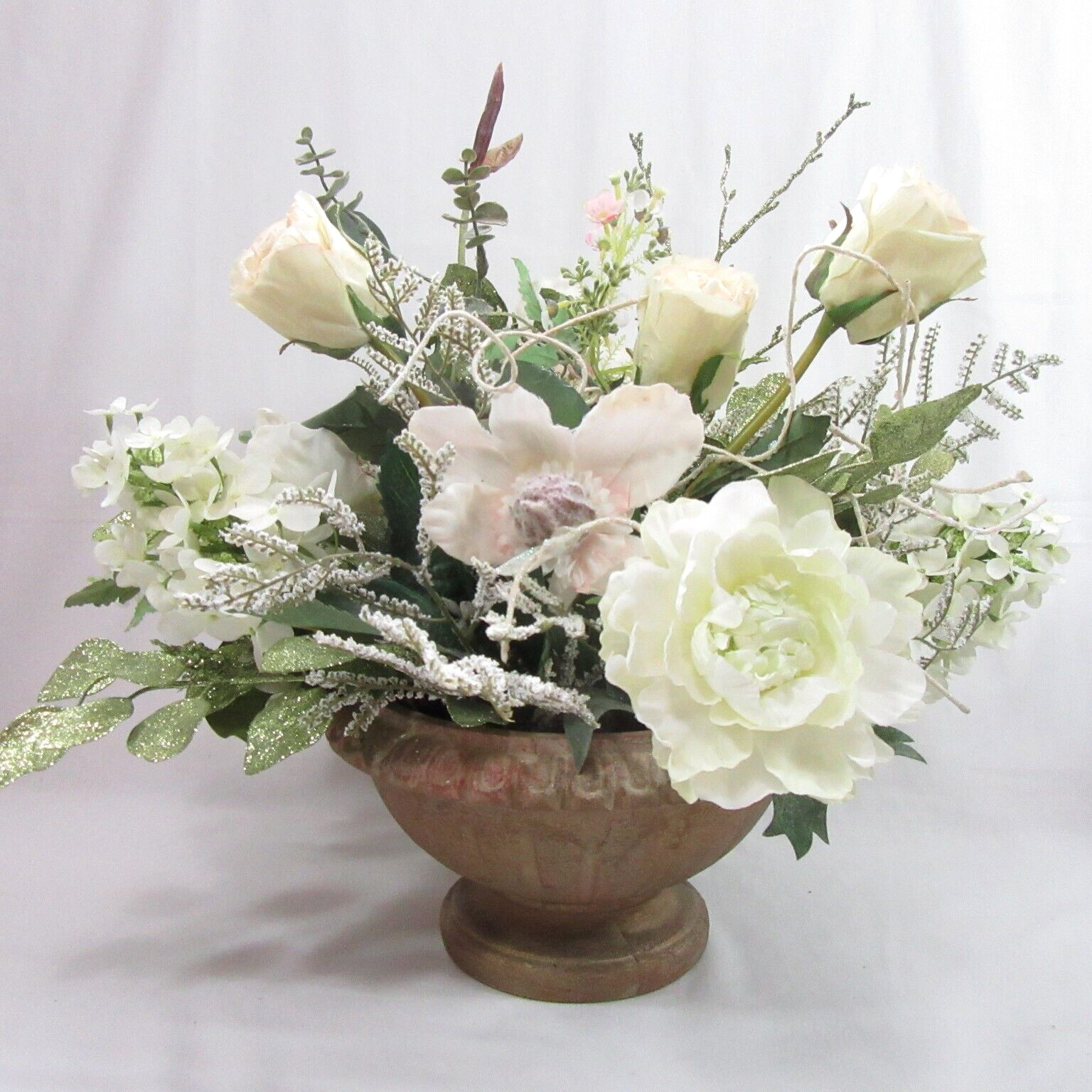 Artificial Rose Floral White Table Centerpiece Large Silk Flower Arrangement