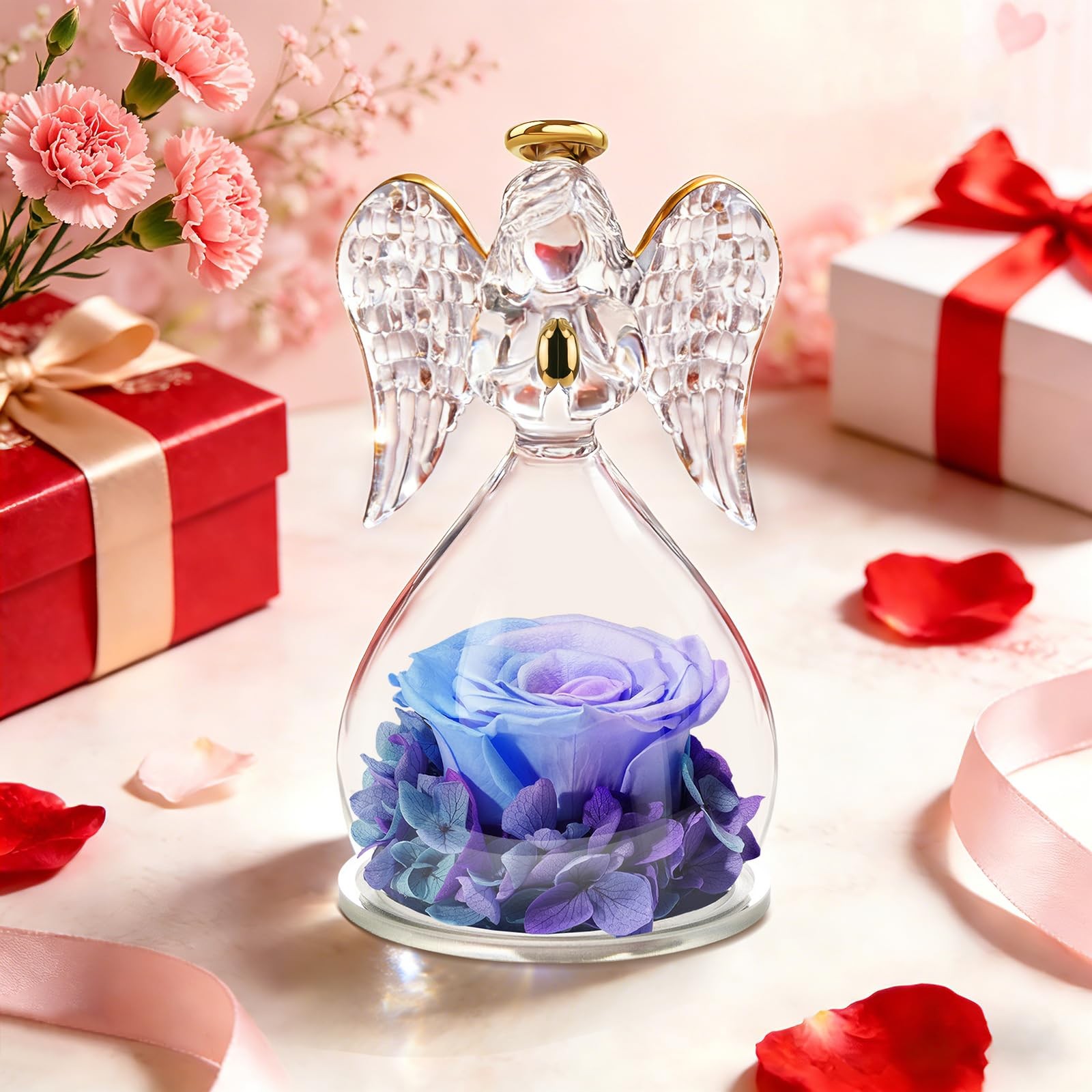 1 PCS Preserved Flowers Rose Gifts Angel Figurines Mom Birthday Anniversary
