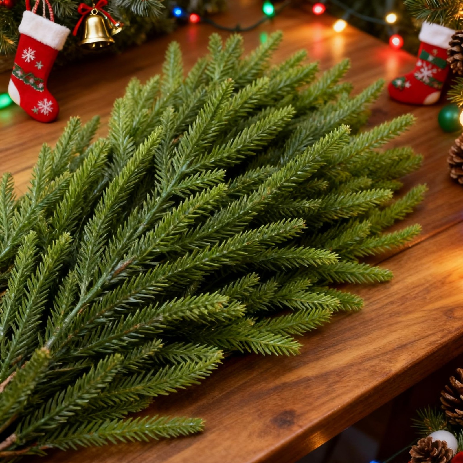12Pcs Norfolk Pine Stems, 30″ Artificial Christmas Pine Branches Faux Gradien…
