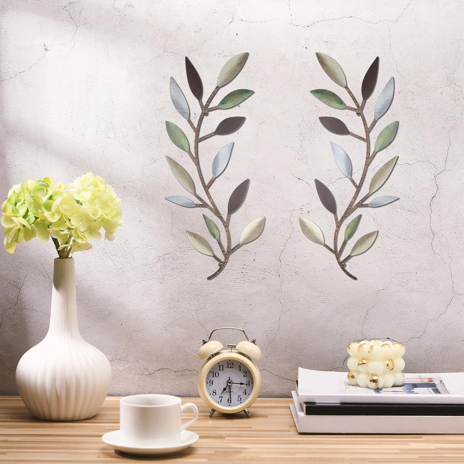 2 Pieces Metal Tree Leaf Wall Decor Vine Olive Branch Leaf Wall Art Living Room