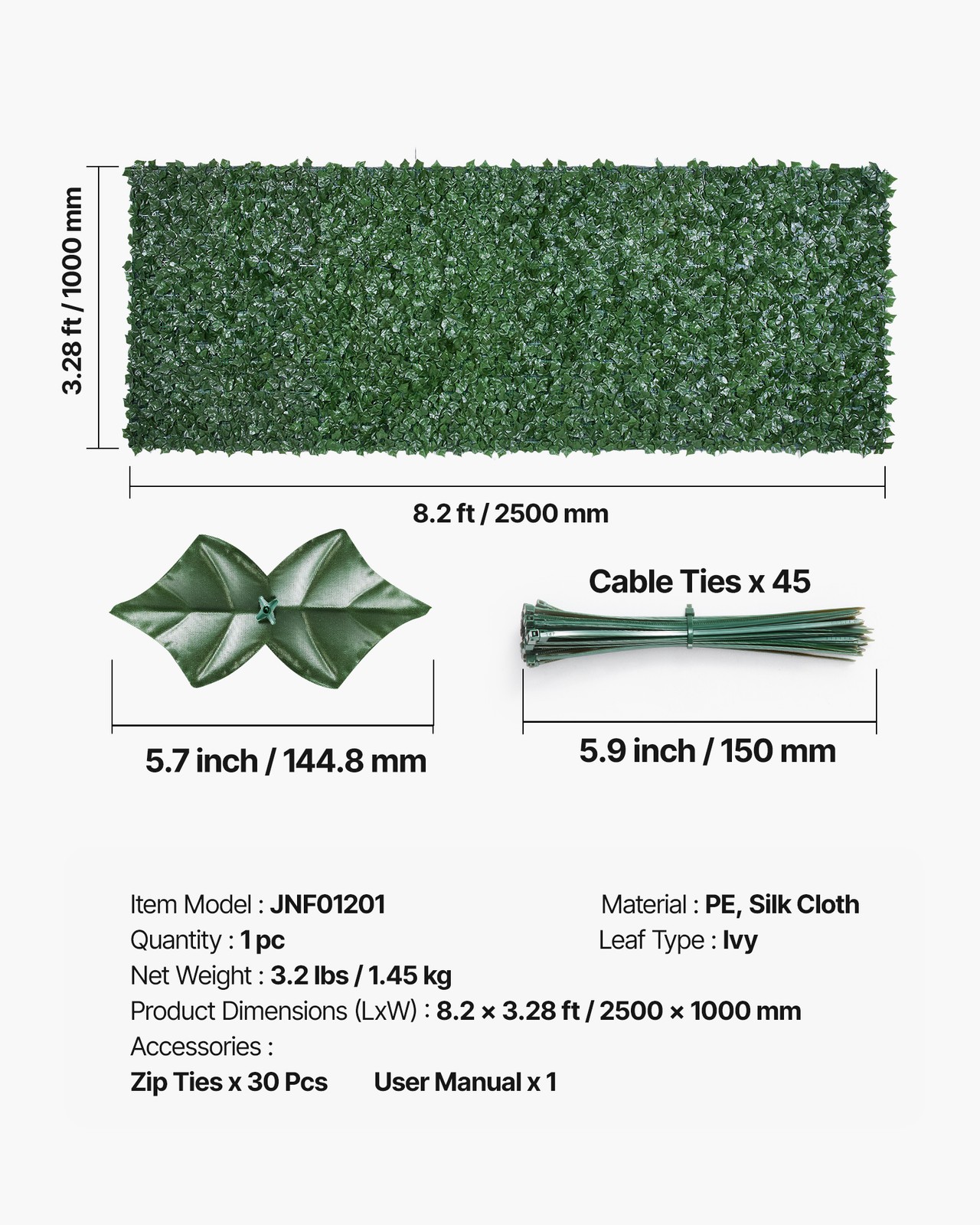VEVOR 39″x98″ Artificial Faux Ivy Leaf Fence Screen with Mesh Cloth Backing