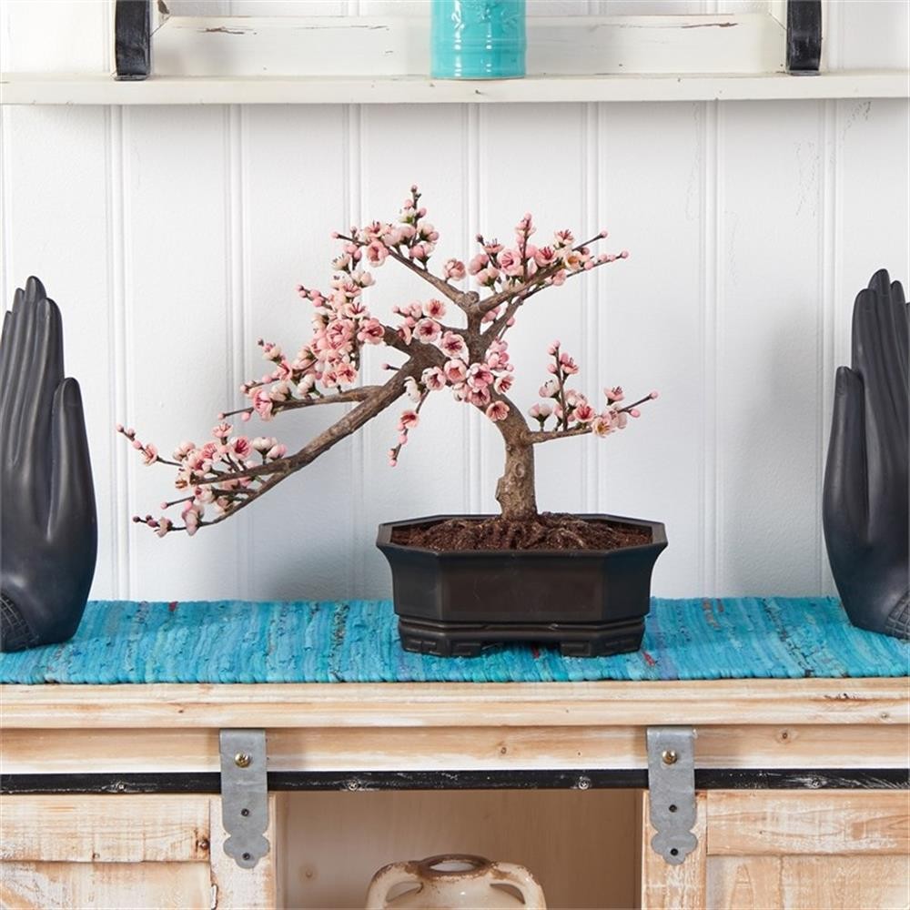 Pemberly Row 15″ Cherry Blossom Bonsai Silk Tree in Pink/Black