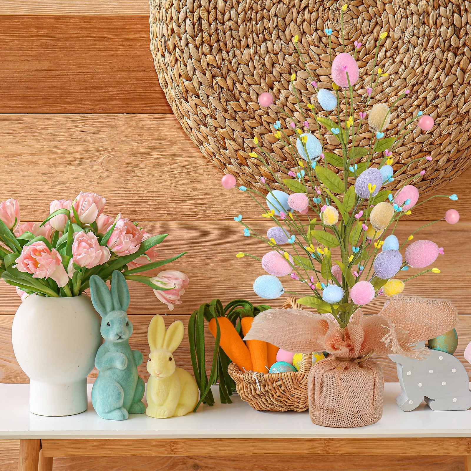 17 Easter Egg Table Tree Decorations Artificial Eggs Greenery Berries Burlap