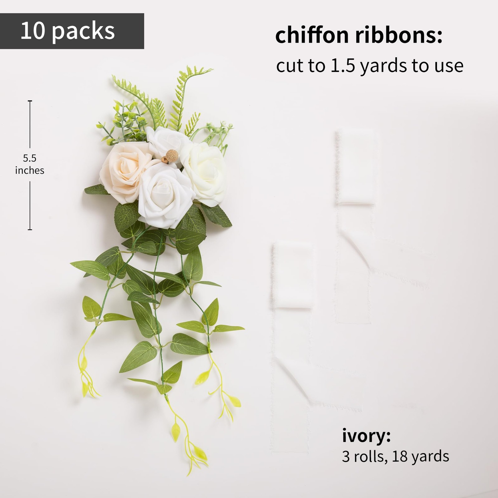 Wedding Chair Decorations White Pew Flowers Set of 10 for Wedding Ceremony Pa…