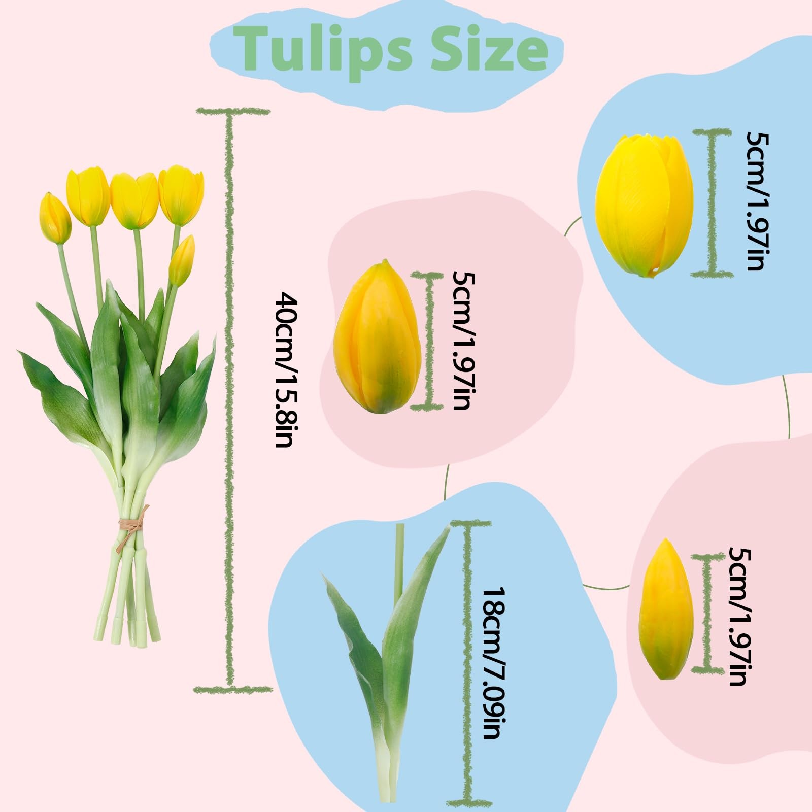 15 PCS Yellow Artificial Tulips Real Touch Latex Soft Faux Bouquets Room Decor