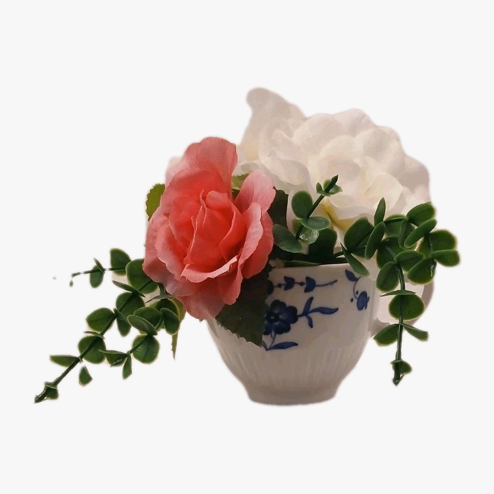 Rose Floral Arrangement Tea Party Dark Pink White Cup POP-IN Birthday Love Bride