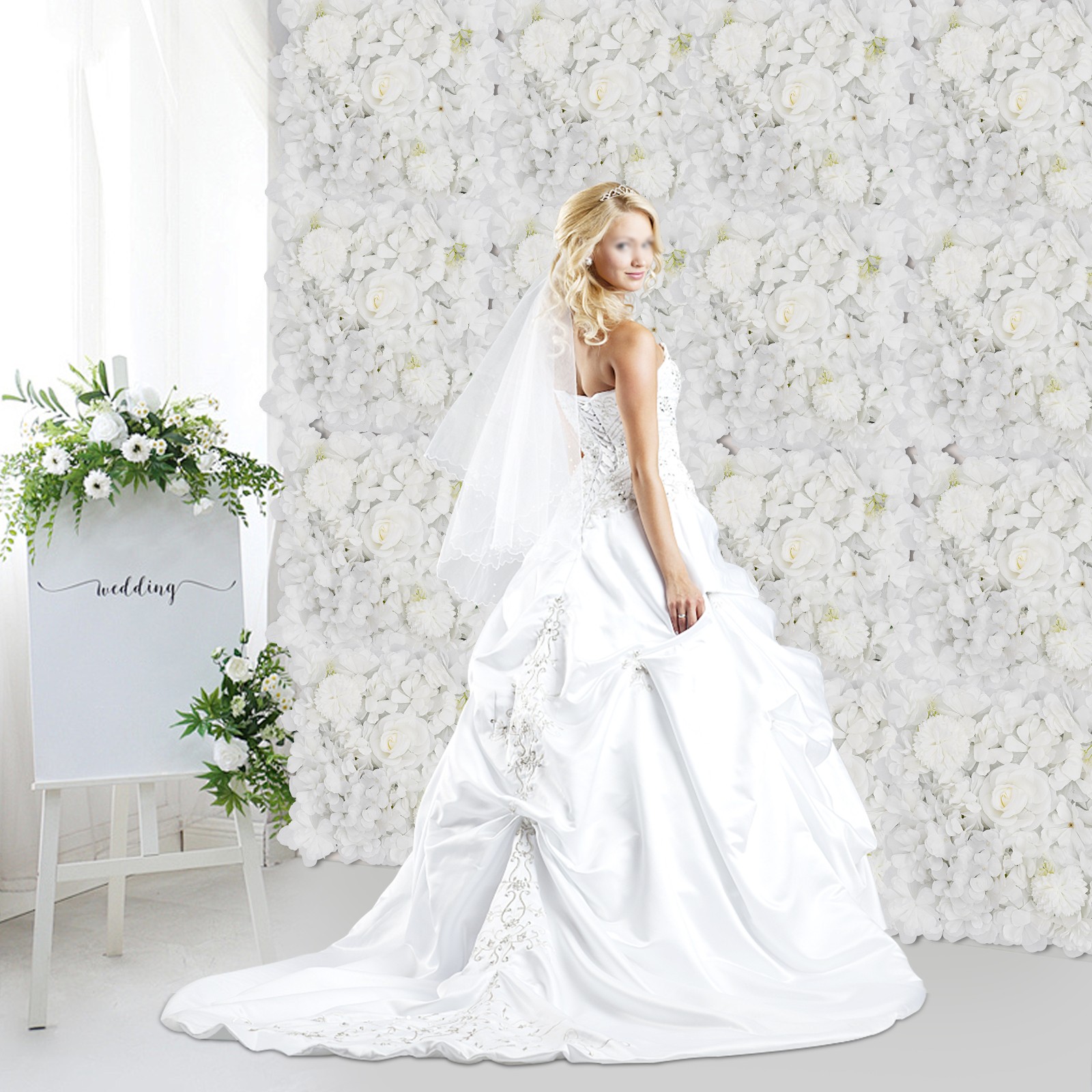 16 Pack Artificial Flower Wall Panels, Silk Cloth Plastic, 13.8×13.8 Inch Each
