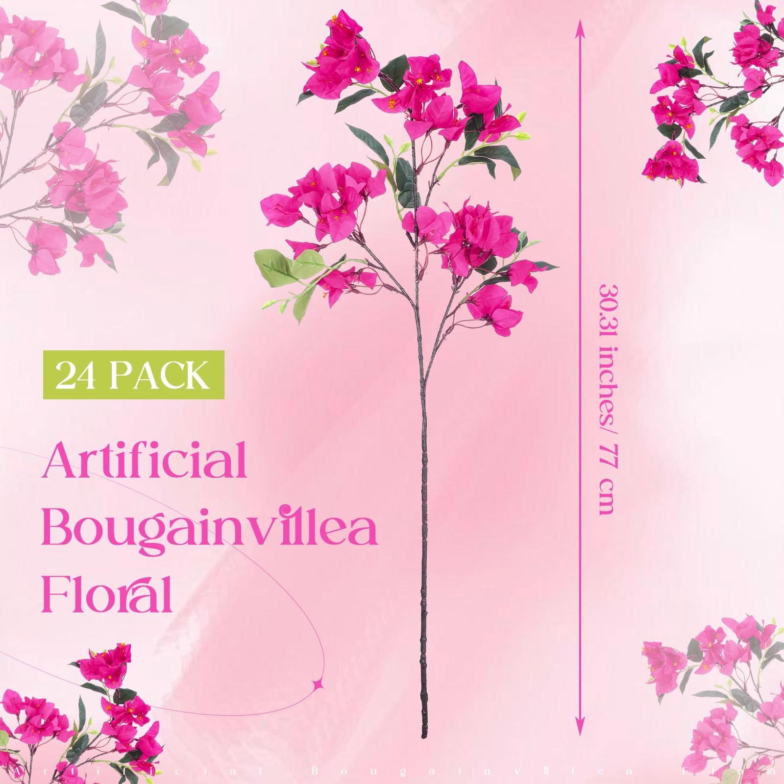 24 Pack Silk Bougainvillea Artificial Bougainvillea Floral with 6 Heads 30 In…