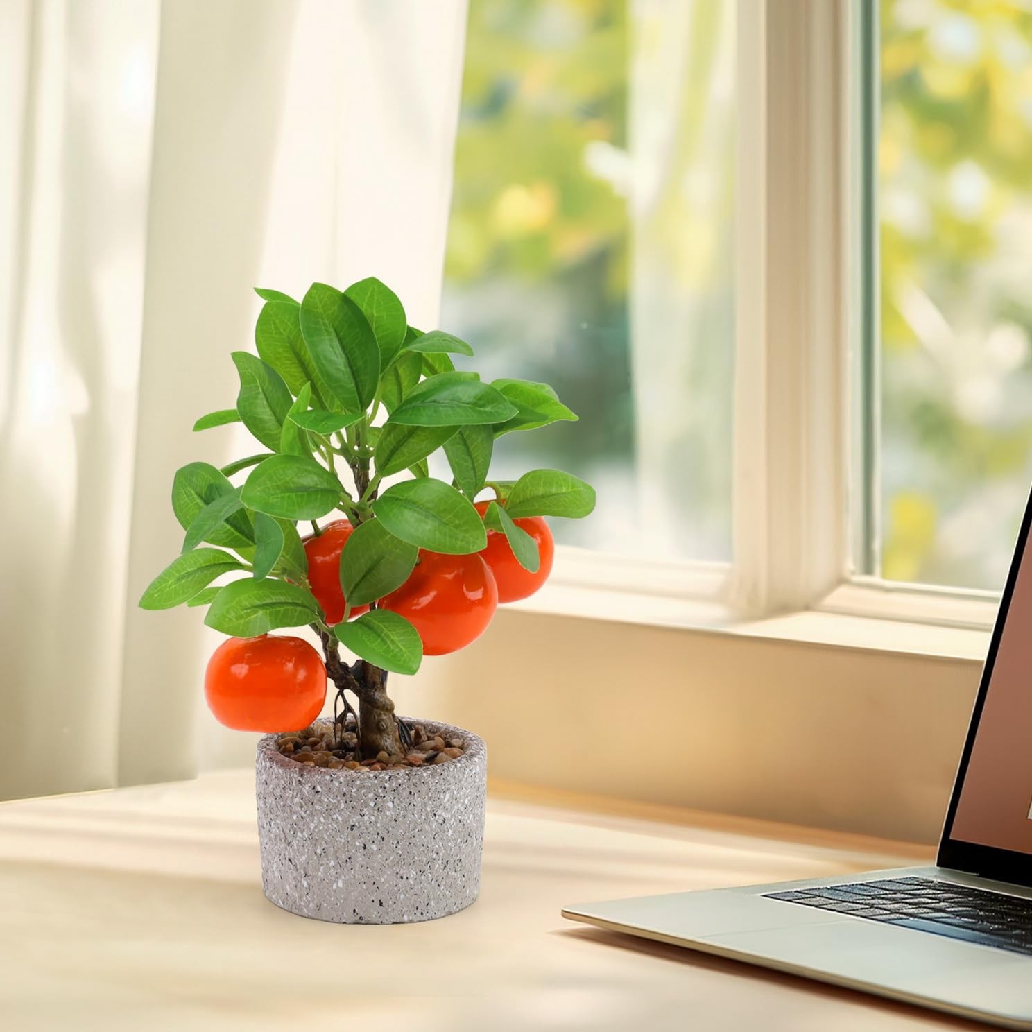 Artificial Orange Tree Potted Plants Faux Citrus Fruit Bonsai Greenery Decor