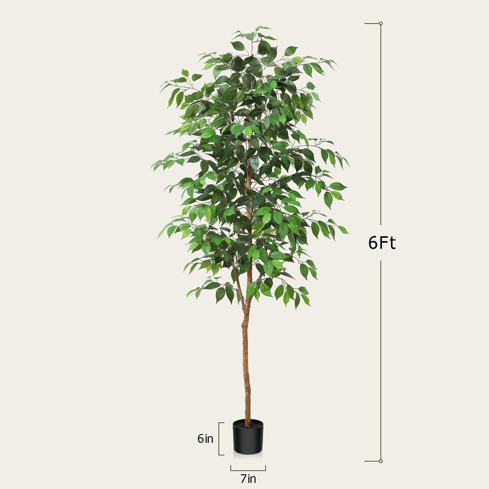 6FT Artificial Ficus Tree Natural Wood Trunk Lifelike Leaves Fake Potted Tree