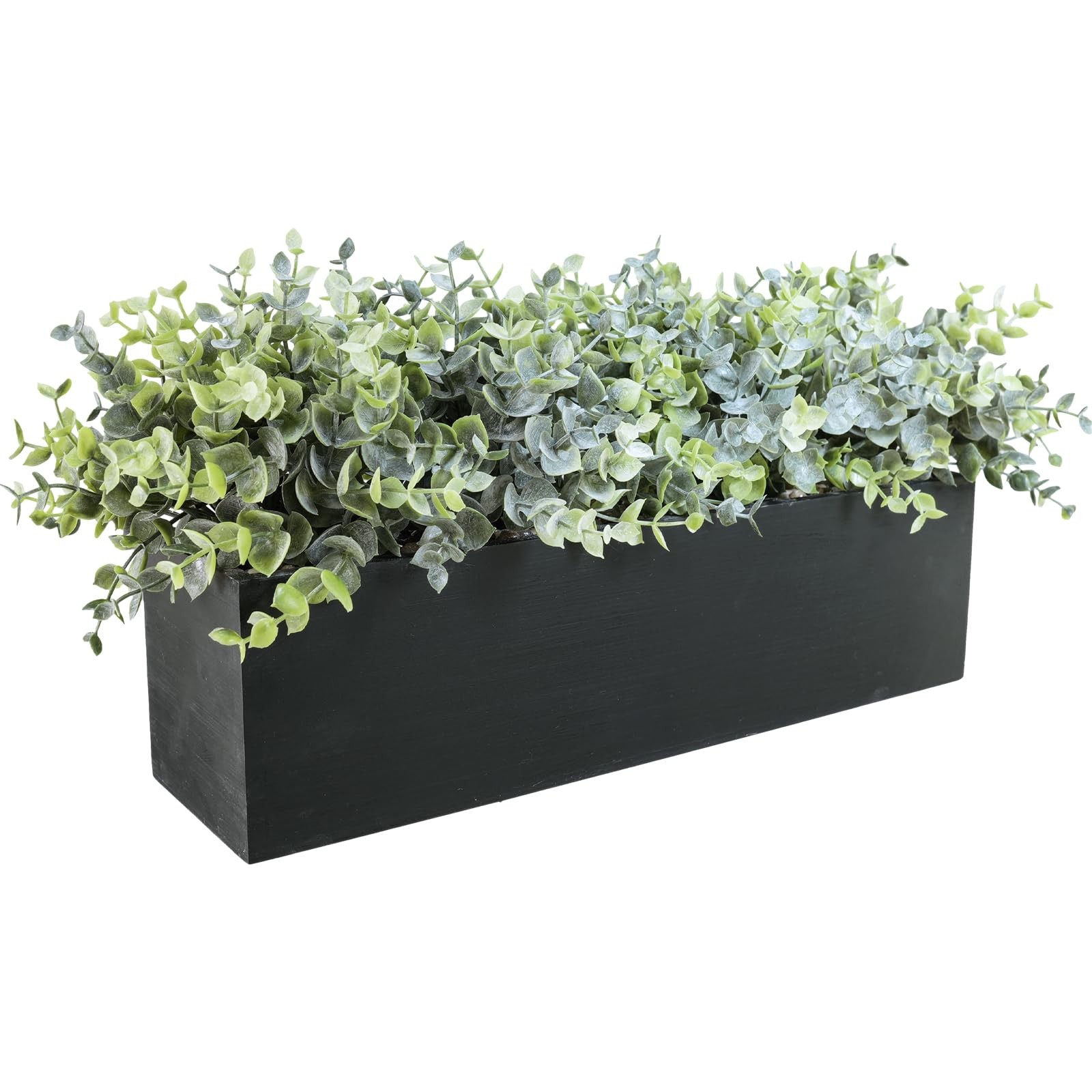 Winlyn 14″ Artificial Eucalyptus Arrangement Faux Plants in Black Rectangular