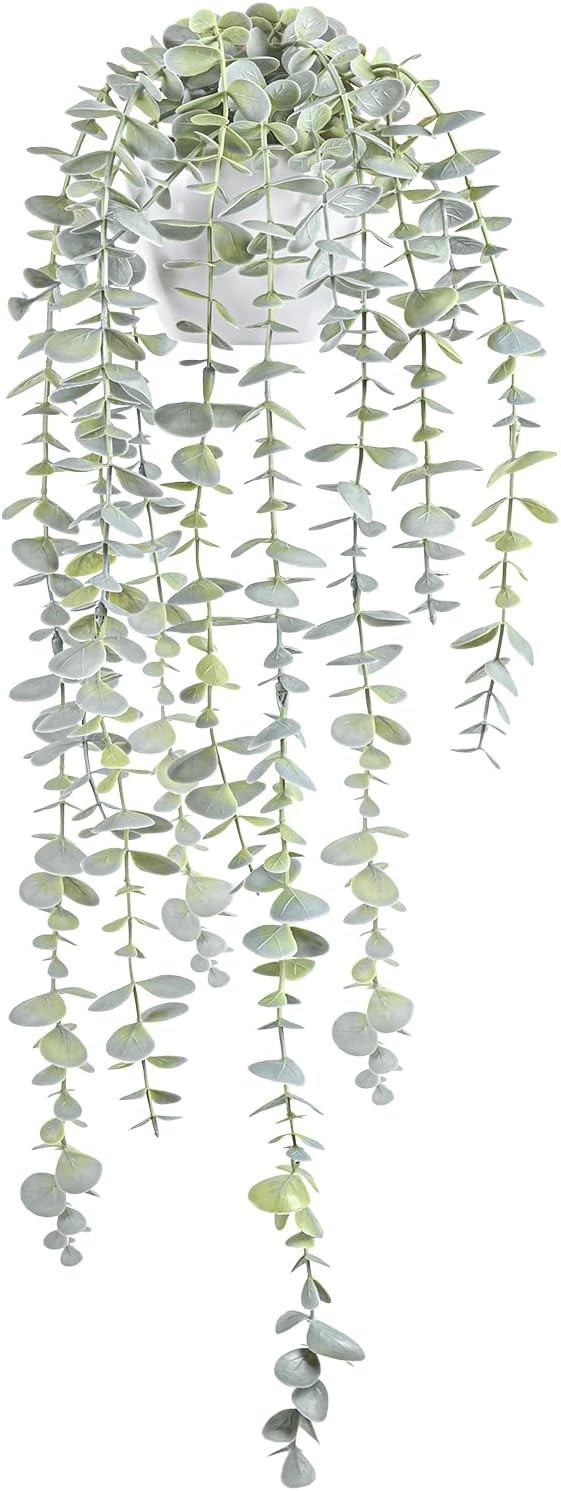 Decorative Hanging Plants for Shelf, Faux Ivy Eucalyptus Vine, Fake Greenery
