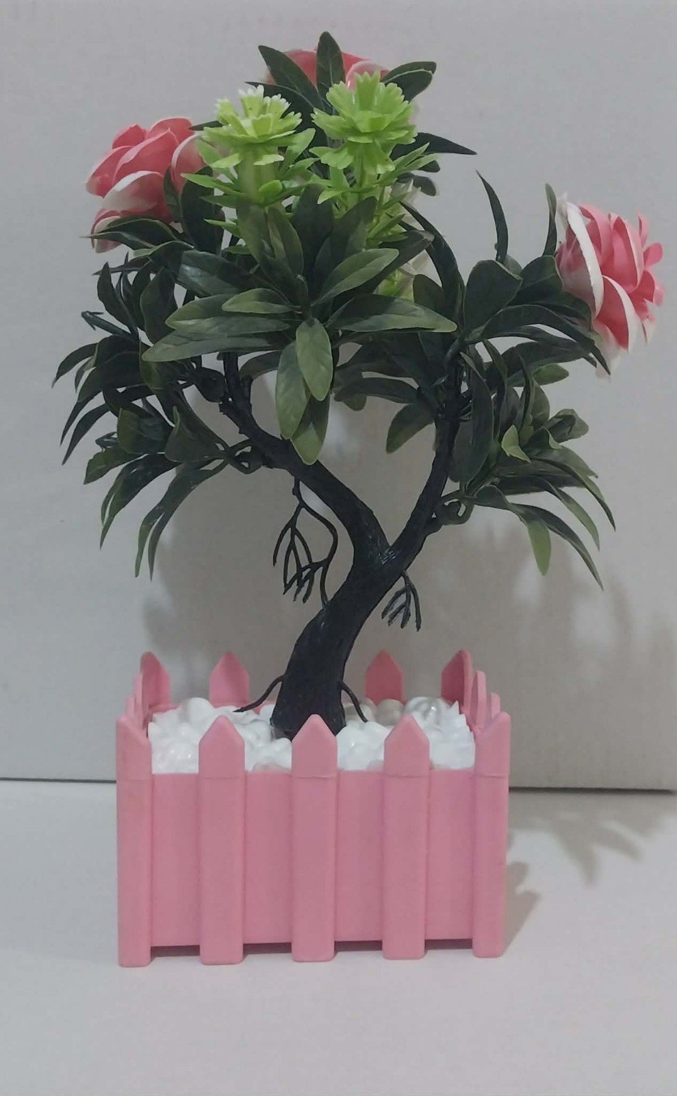 Artificial Pink Rose Flower Arrangement Decorative Planter Indoor Home Decor10″