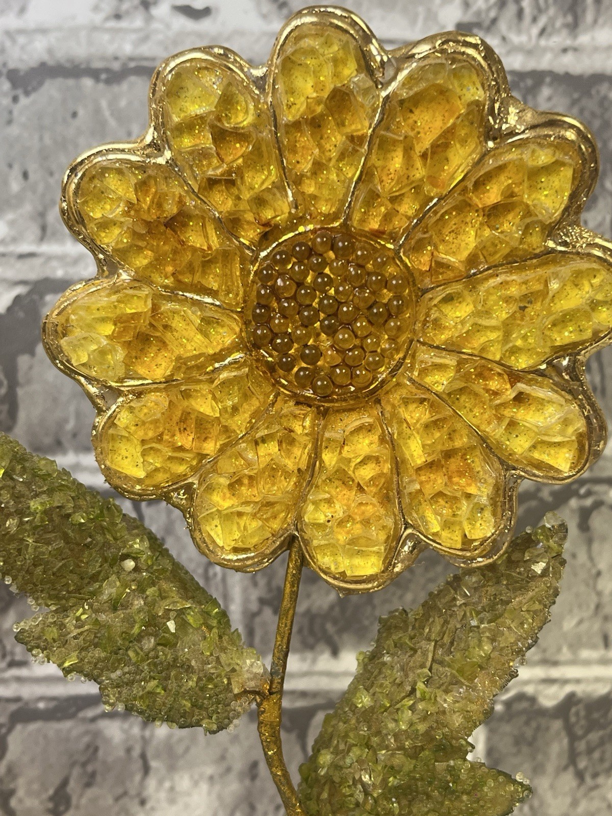 Lot Of 2 Potted Sunflowers Glitter Fused Crushed/Broken Glass