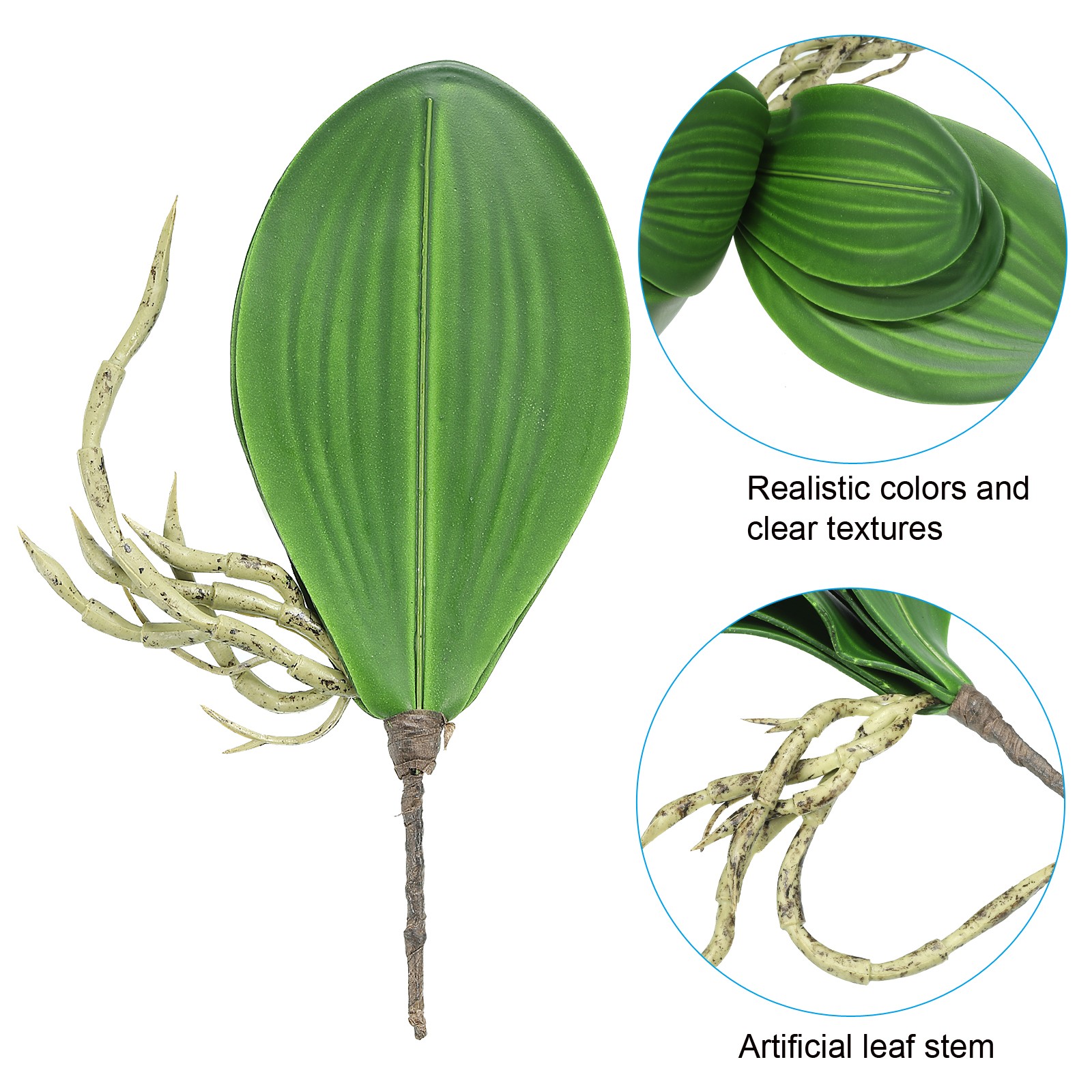2 Pcs 4.4″ Green Faux Orchid Leaves 5 Petals Artificial Leaf w Stems for Home