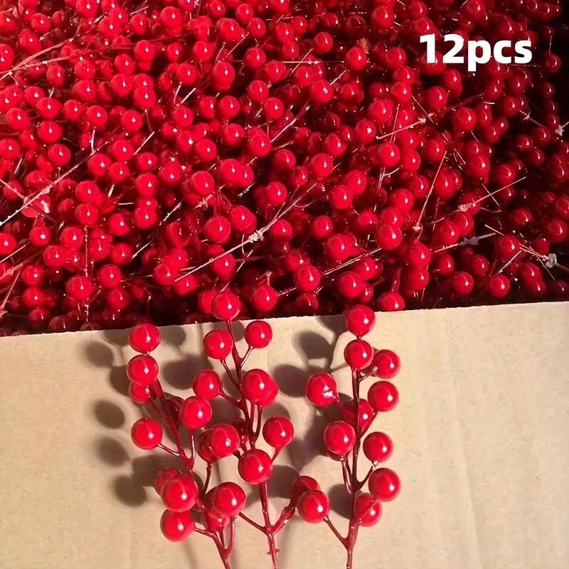 12pcs, Lunar New Year, New Year, Christmas Red Berry Stems