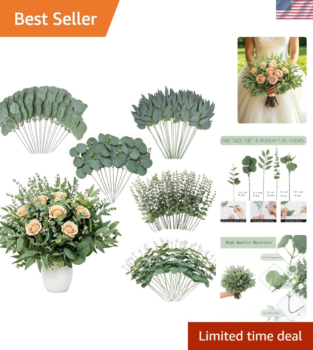 100 Pcs Artificial Mixed Eucalyptus Stems Leaves Bulk, 5 Kinds Fake Greenery …