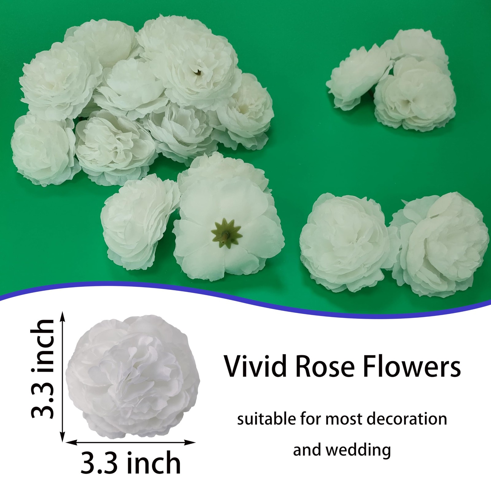 White Rose Heads Artificial Bulk,3.3” Artificial White Roses,40 Pcs Silk Ros…