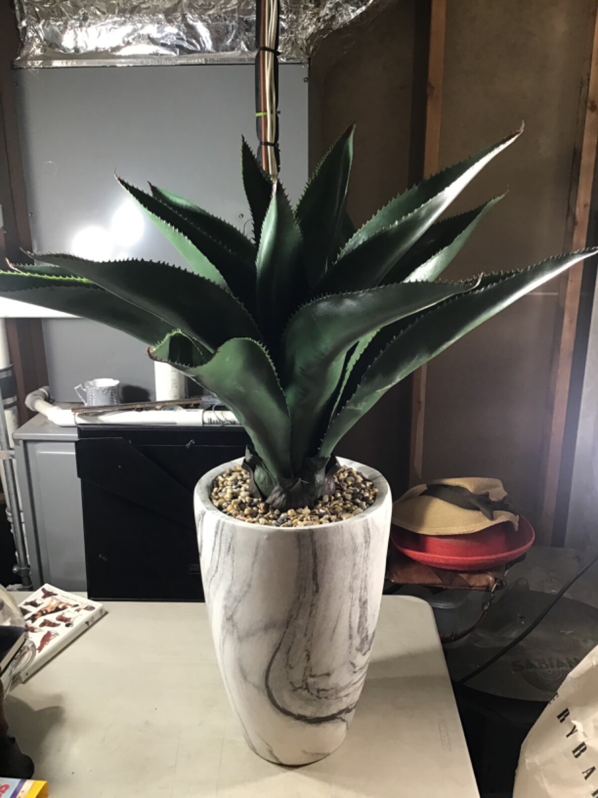 Agave with Marble Textured Planter 36” High