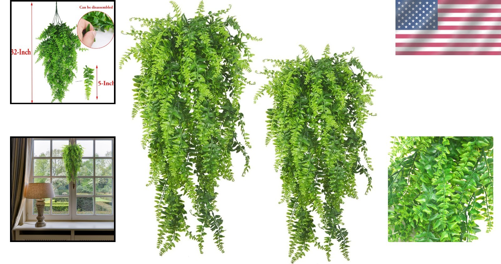 2-Pack UV Resistant Artificial Hanging Ferns – Lush, Low-Maintenance Greenery
