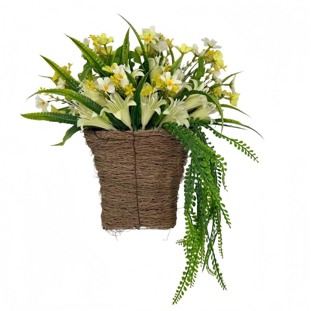 Green Floral Wreath with Lily Motif Plastic and Wire for Year Round Decor