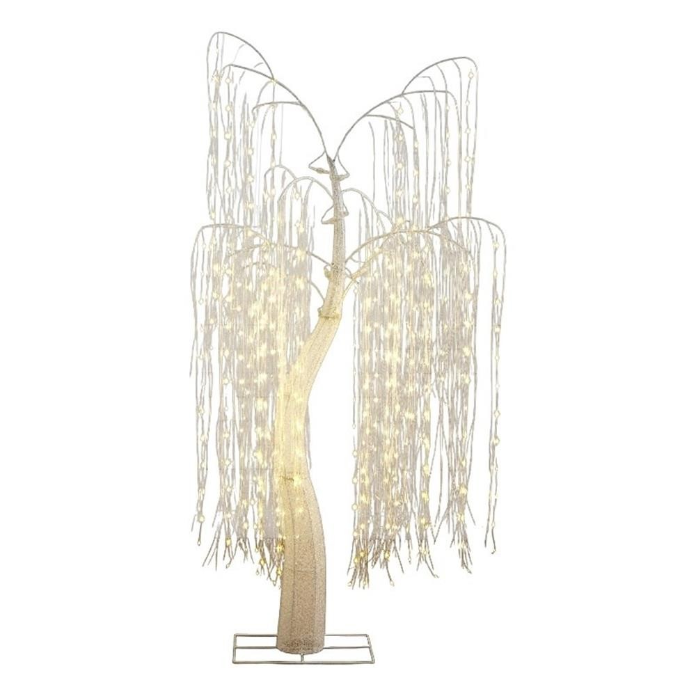 Nearly Natural 7ft Pre-Lit Artificial White Willow Tree w/ 400 Cool White LED
