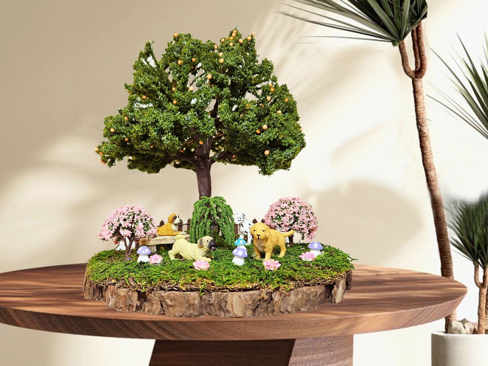 Faux Bonsai Tree 12 inches handmade home Decoration moss Dog figure miniature