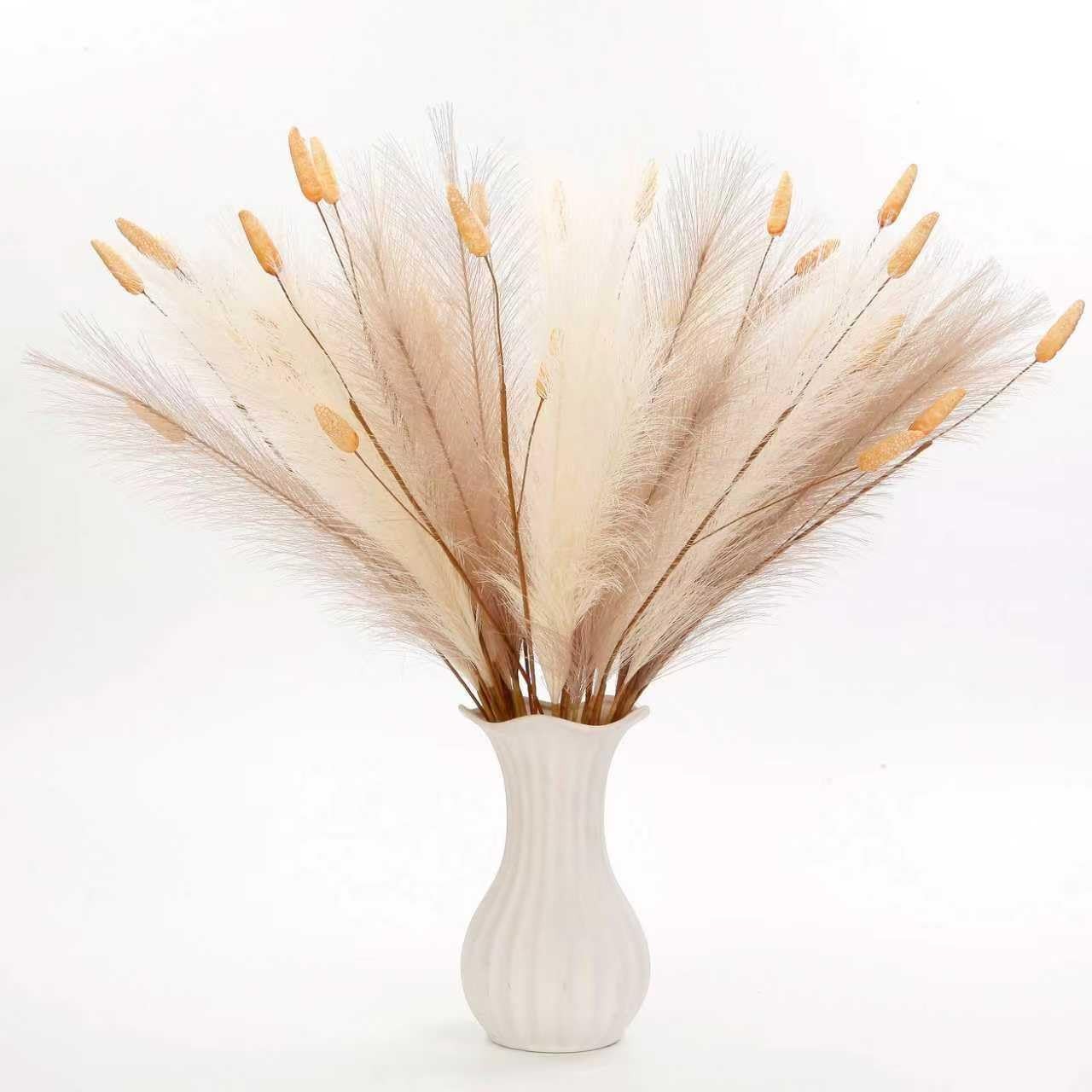 Brown Faux Pampas Grass Bunny Tails Artificial Dried Flowers 23.6 Inch 45 PCS
