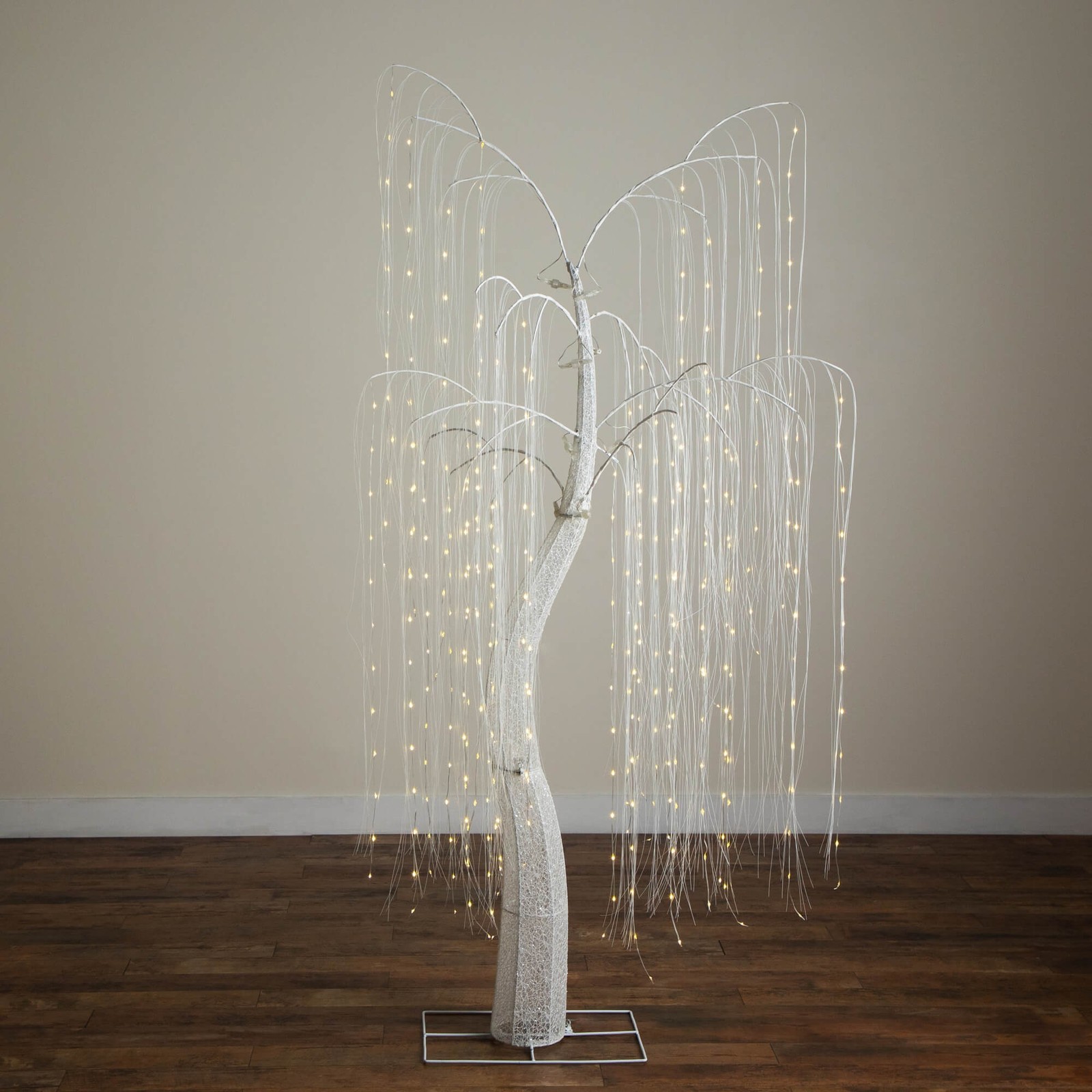 Nearly Natural 7ft Pre-Lit Artificial White Willow Tree w/ 400 Cool White LED