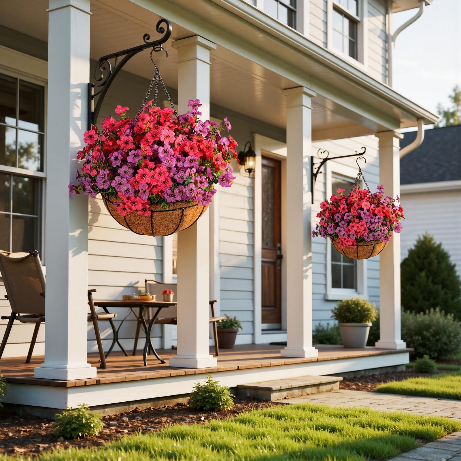Artificial Faux Flowers with Hanging Basket for Outdoor Spring Summer Decorat…