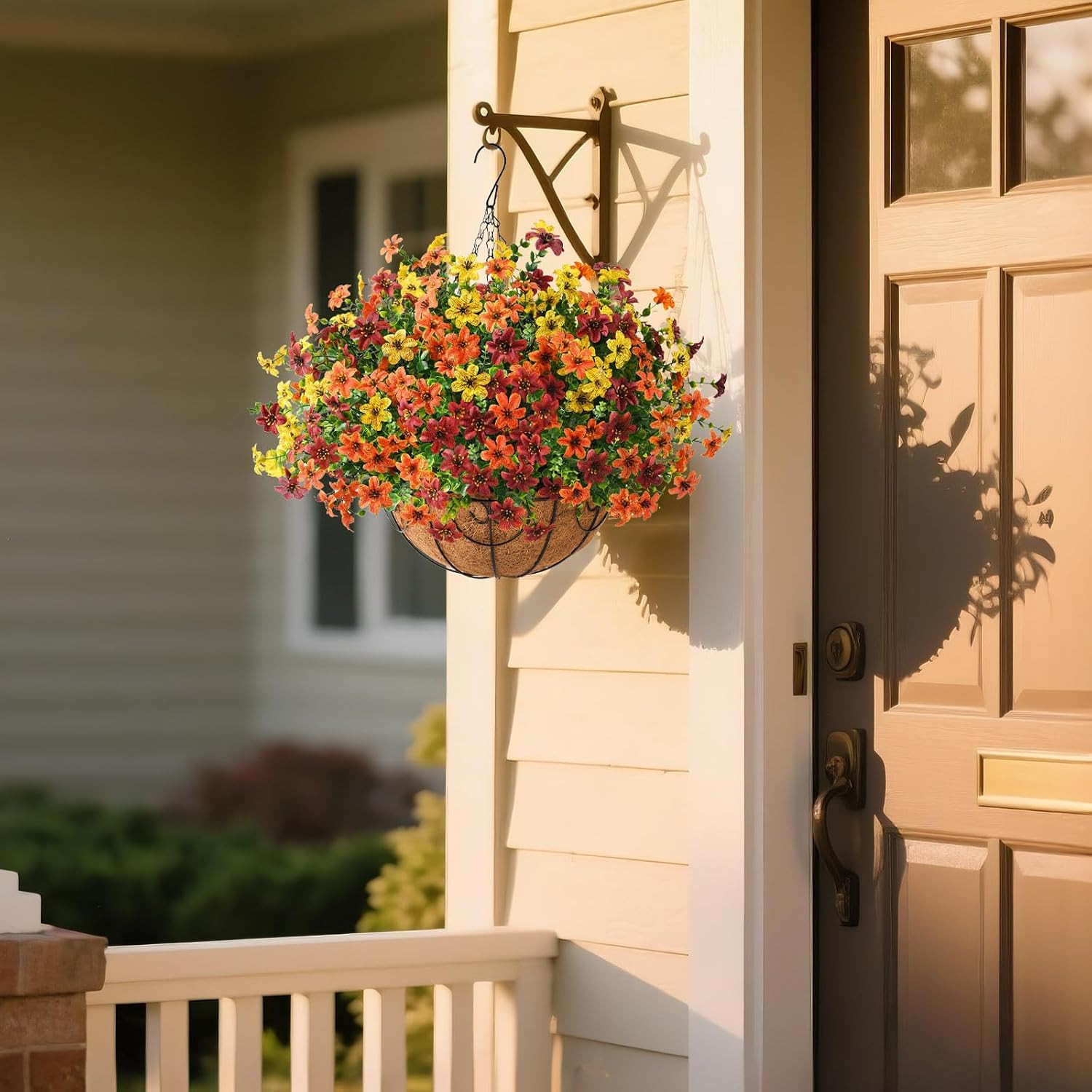 12 Pcs Faux Fall Flowers in Hanging Basket | UV Resistant Silk Daisy Decor