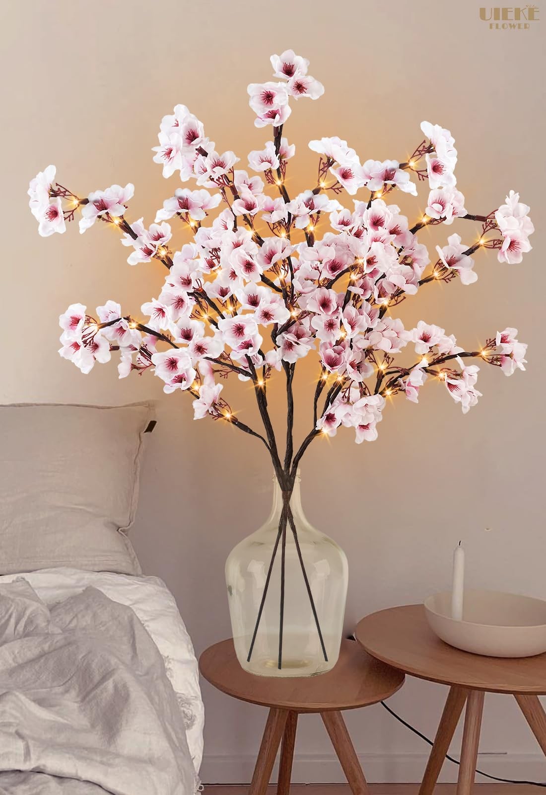 3PCS Lighted Cherry Blossom Branches, 30in Artificial Cherry Blossom Flowers …